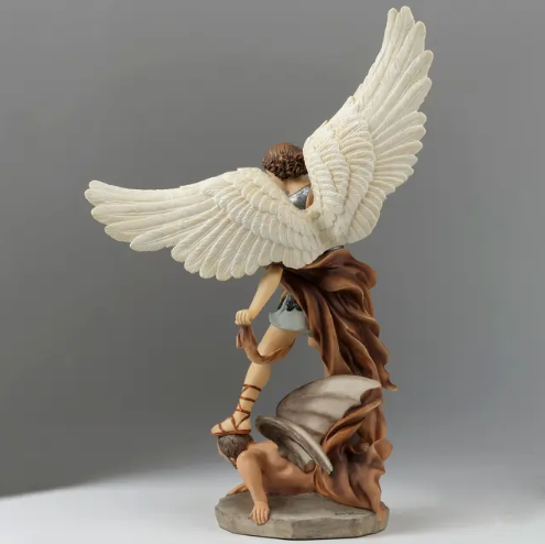 15" St. Michael Tramples Demon Full Color Statue
