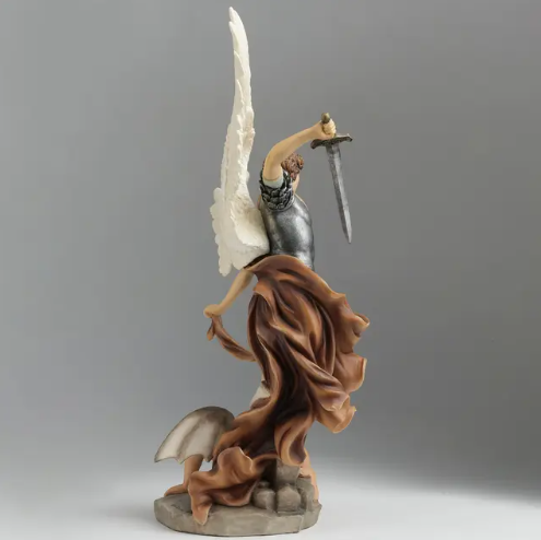 15" St. Michael Tramples Demon Full Color Statue