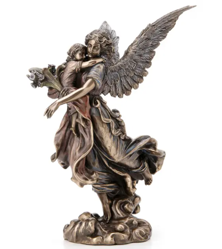 11.25" Guardian Angel Holding Child Bronze Statue