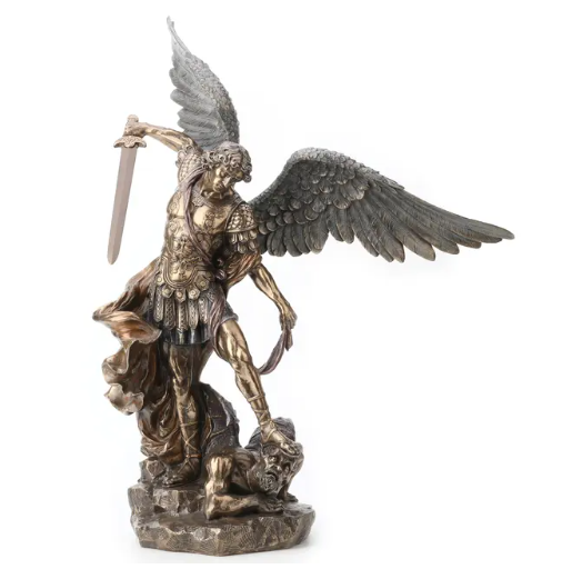 28.75" Large St. Michael Standing Over Demon Bronze Statue