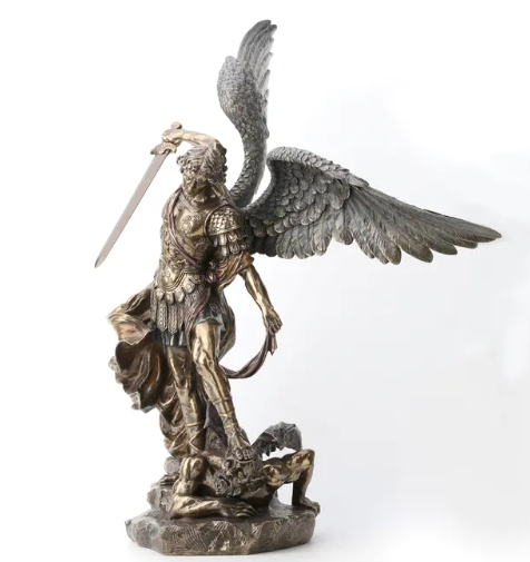 28.75" Large St. Michael Standing Over Demon Bronze Statue