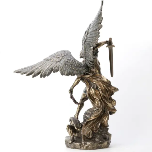 28.75" Large St. Michael Standing Over Demon Bronze Statue