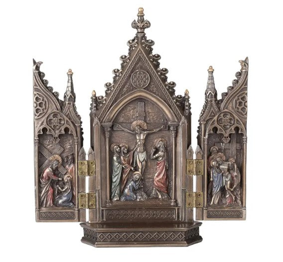 8" Calvary Triptych Bronze Style Statue