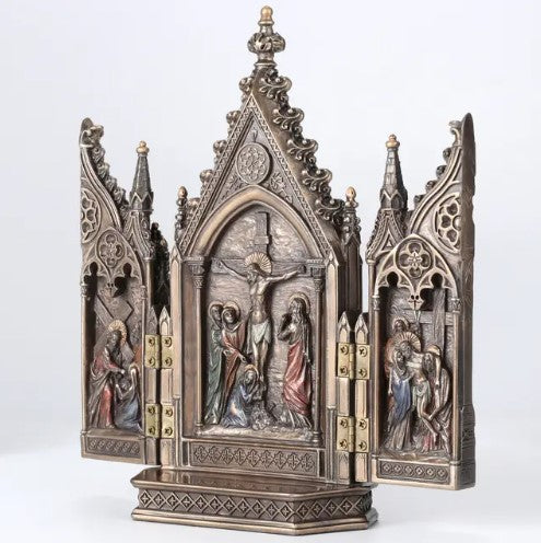 8" Calvary Triptych Bronze Style Statue