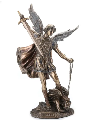 10.75" St. Michael with Sword Over Demon Bronze Statue
