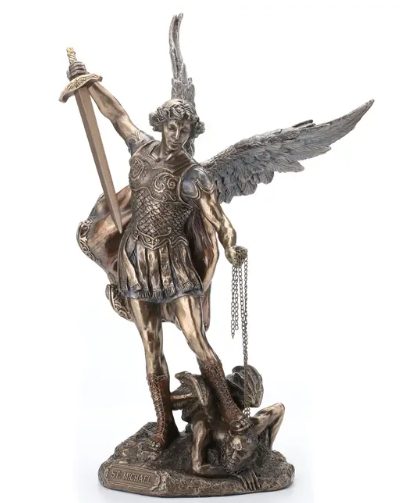 10.75" St. Michael with Sword Over Demon Bronze Statue