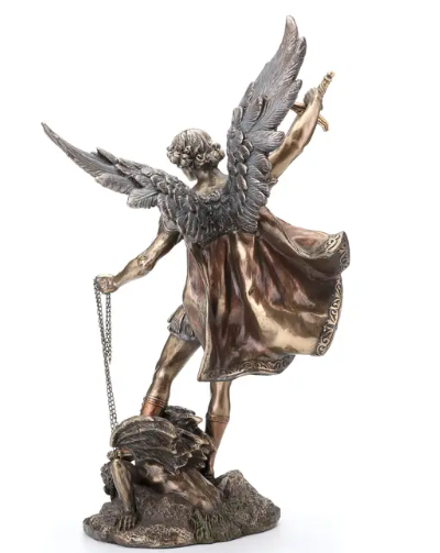 10.75" St. Michael with Sword Over Demon Bronze Statue