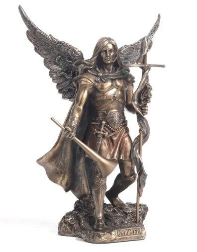 9.5" St. Gabriel the Archangel with Trumpet & Cross Bronze Statue