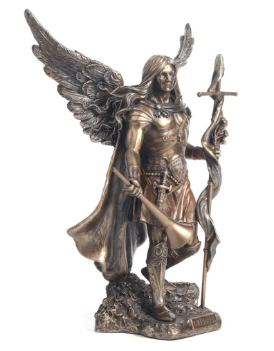 9.5" St. Gabriel the Archangel with Trumpet & Cross Bronze Statue