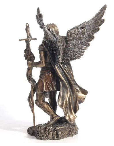 9.5" St. Gabriel the Archangel with Trumpet & Cross Bronze Statue