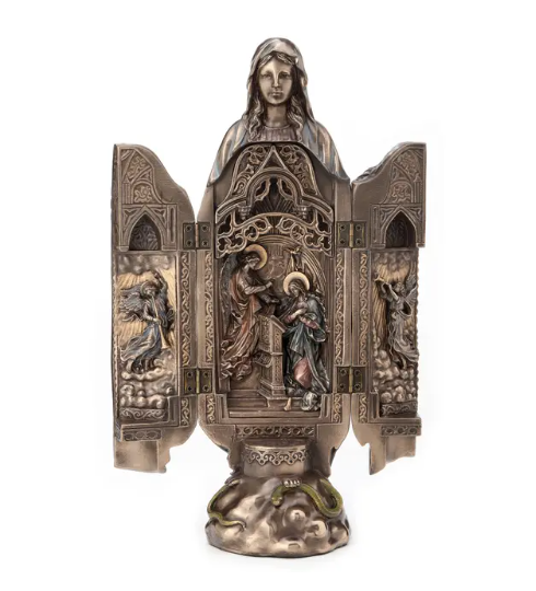 11.25" Our Lady of Grace Annunciation Bronze Triptych Statue