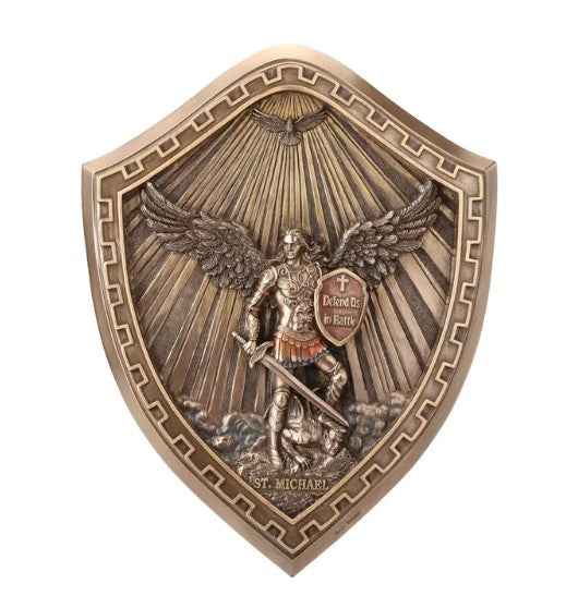 10" Saint Michael Crested Shield Bronze Wall Plaque