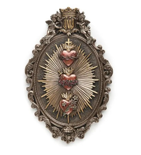 Holy Family Three Sacred Hearts Oval Shaped Wall Plaque