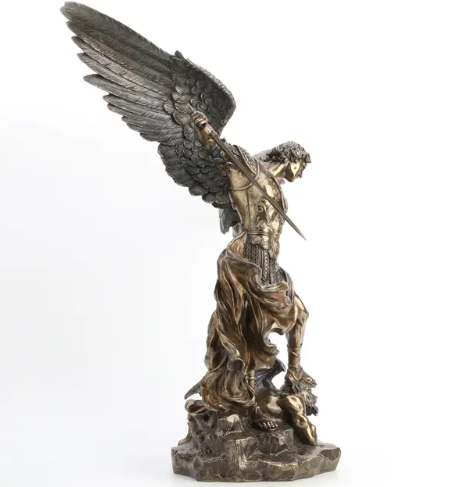 28.75" Large St. Michael Standing Over Demon Bronze Statue