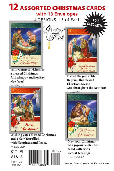 12 Assorted Holy Family Christmas Card Set