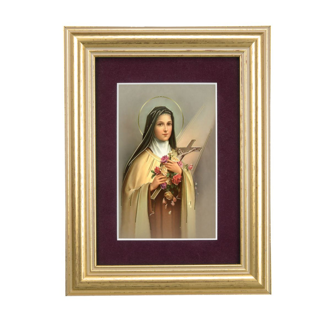 Gold Leaf Frame Burgundy Matte with Saint Therese Print