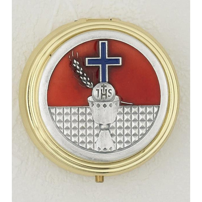 2.25" Gold & Silver Toned Red/Blue Enameled Holy Communion Large Pyx