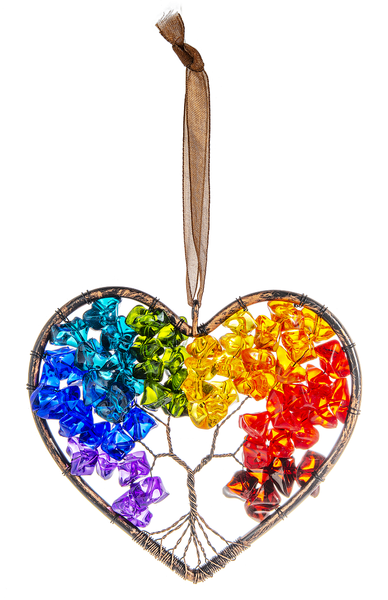 3.5" Heart Rainbow Tree of Life Ornament