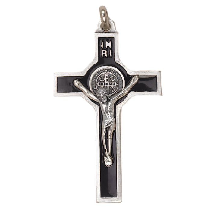 2" St. Benedict Black Enameled Crucifix with Cord
