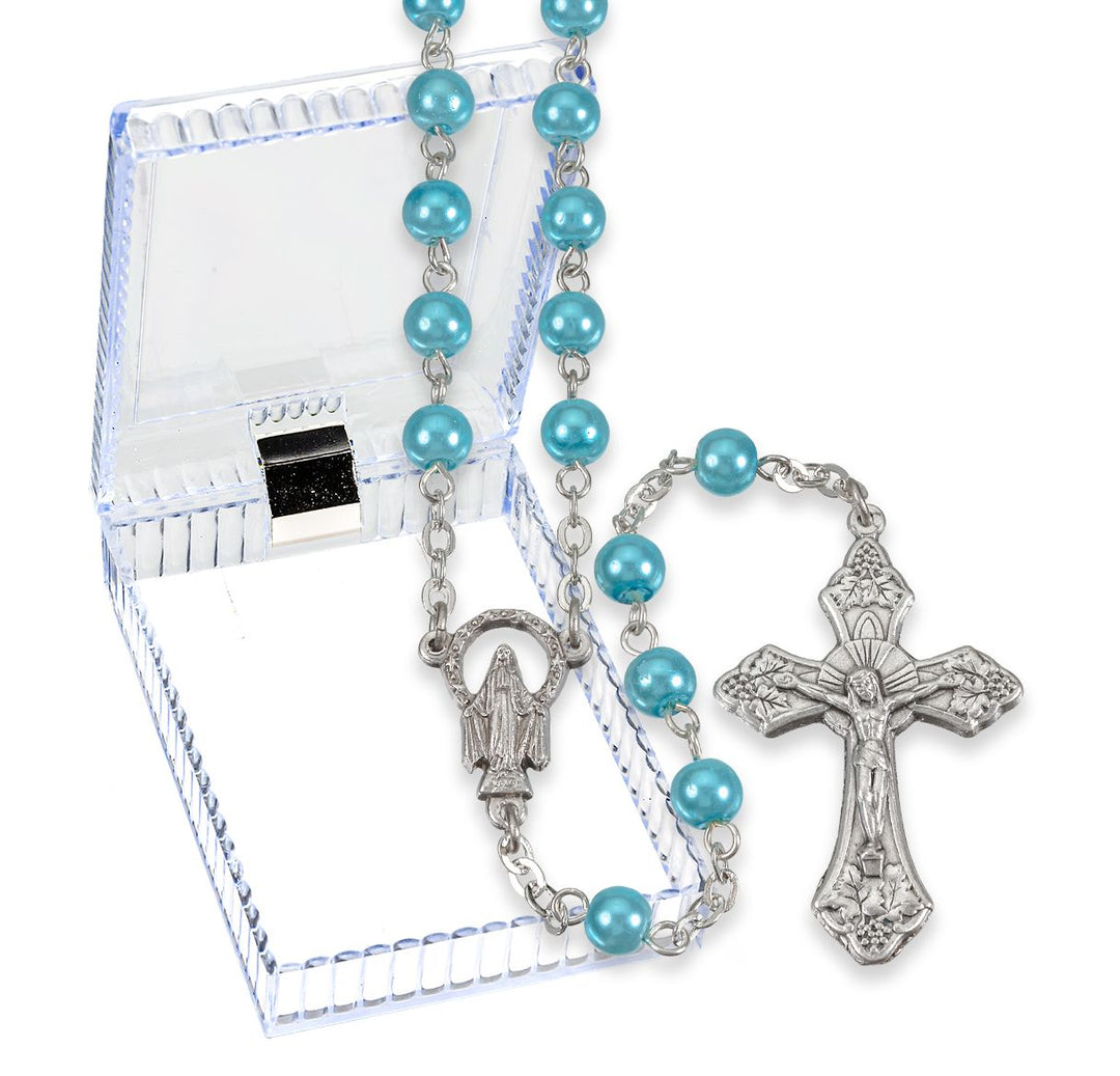 Blue Faux Pearl Bead Rosary