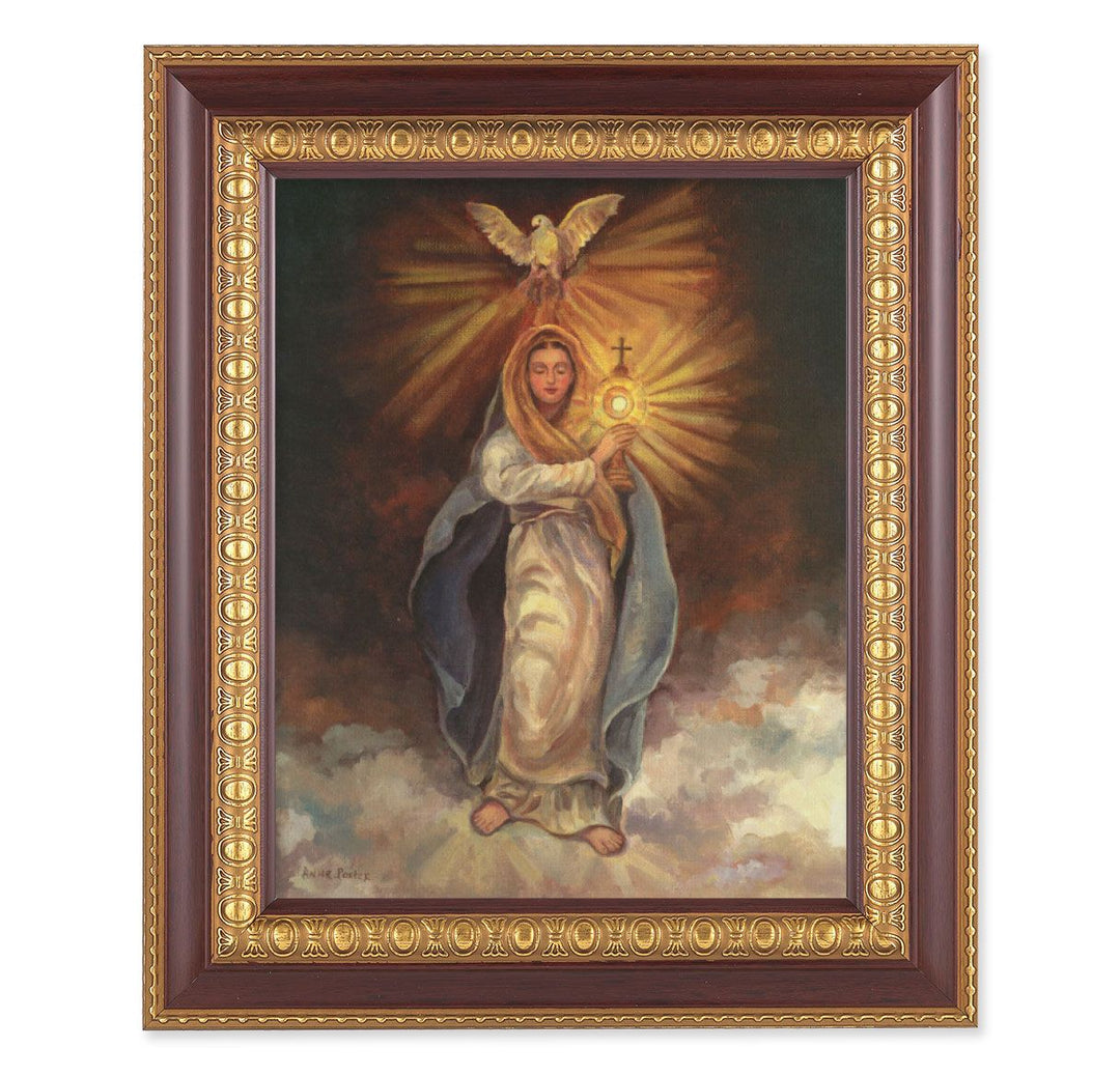 Cherry Frame with Gold Trim with a Mary with Monstrance Print