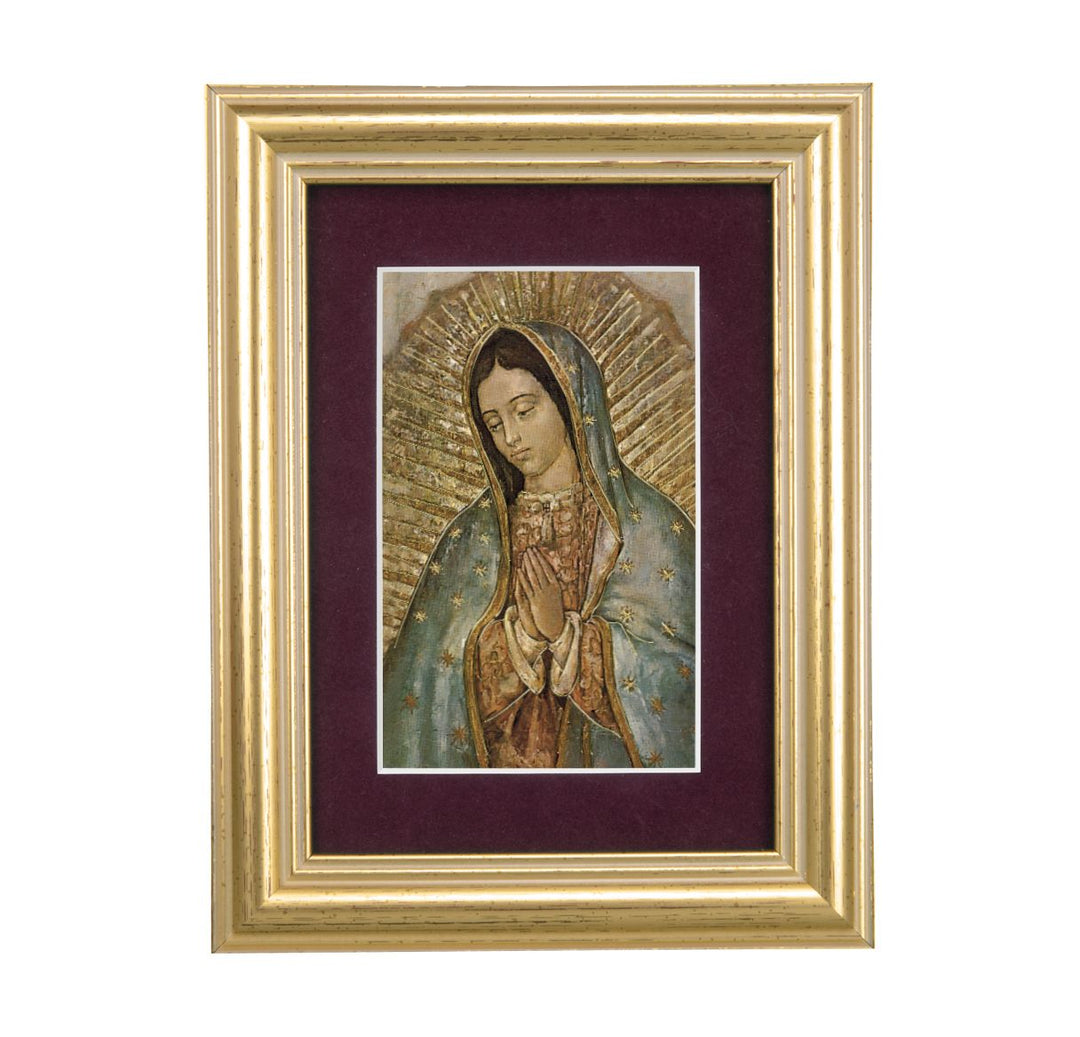 Gold Leaf Frame Burgundy Matte with Our Lady of Guadalupe Print