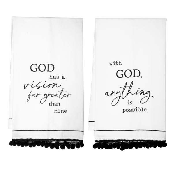 Black & White God Inspirational Text Tea Towel