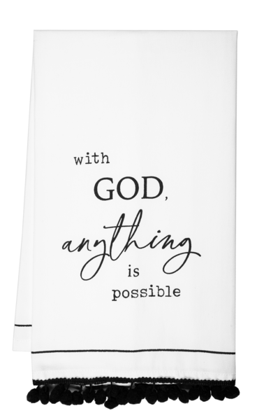 Black & White God Inspirational Text Tea Towel