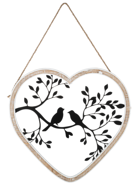 20" Hanging Heart With Birds on Branch Wall Decor