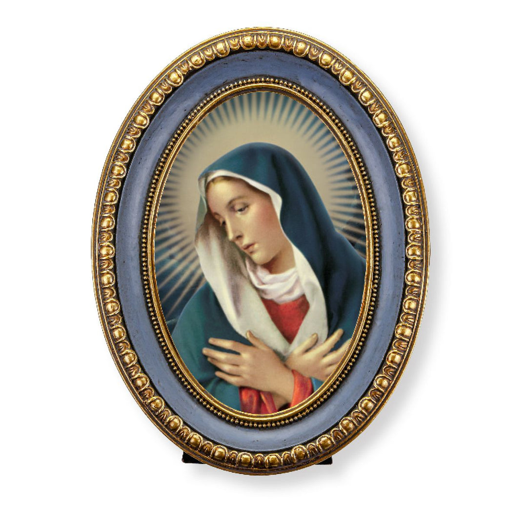 Oval Gold-Leaf Frame with Our Lady of Divine Mercy Print