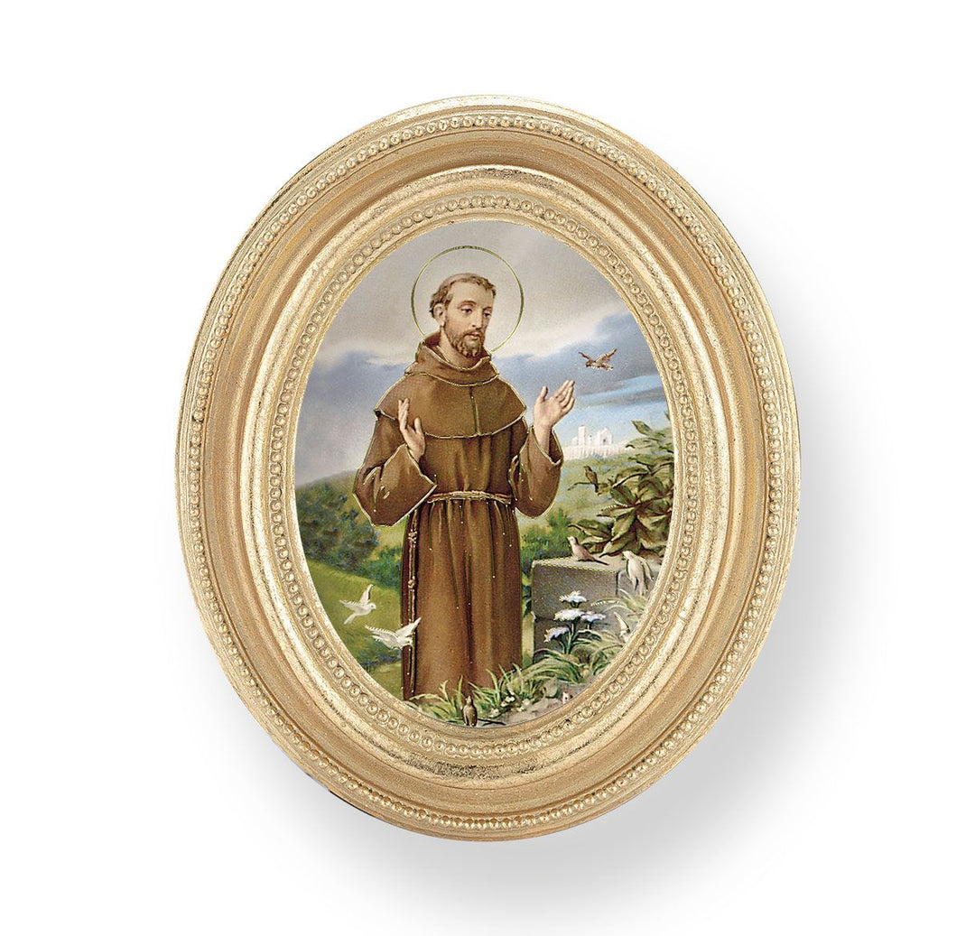 Gold Oval Frame with a Saint Francis Print