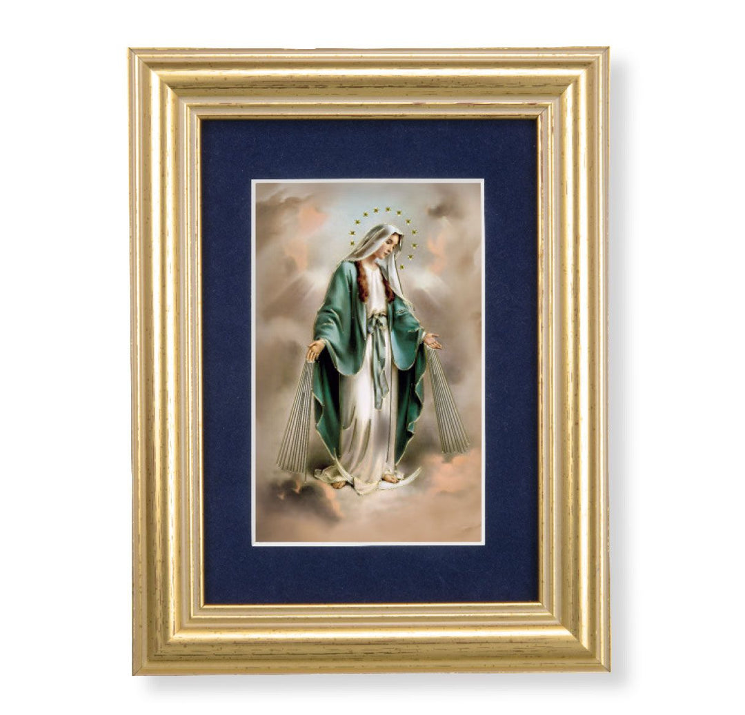 Gold Leaf Frame Navy Blue Matte with Our Lady of Grace Print