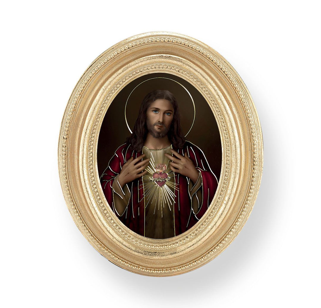 Gold Oval Frame with Sacred Heart of Jesus Print