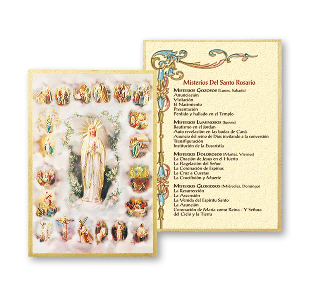 Gold Foil Mysteries of the Rosary Mosaic Plaque in Spanish