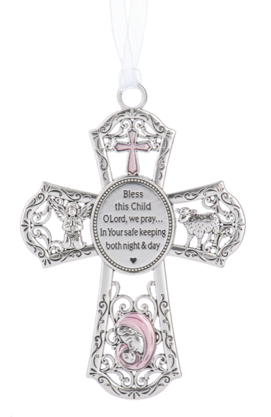 4" Crib Cross Ornament - Pink