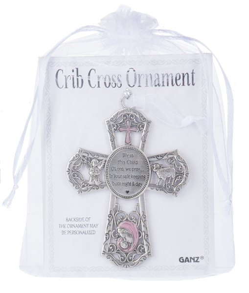 4" Crib Cross Ornament - Pink