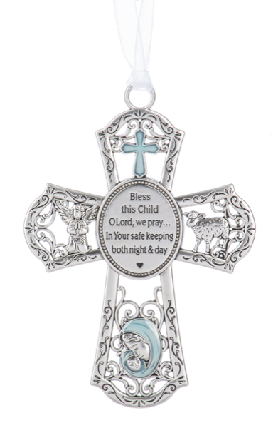 4" Crib Cross Ornament - Blue