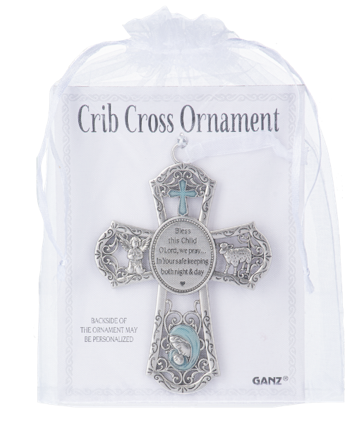 4" Crib Cross Ornament - Blue