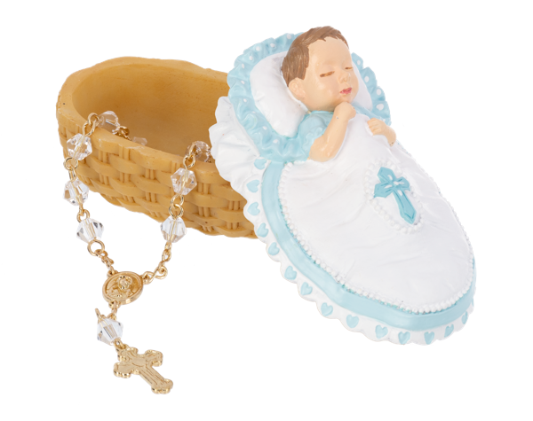 Bassinet Trinket Dish with Rosary - Blue