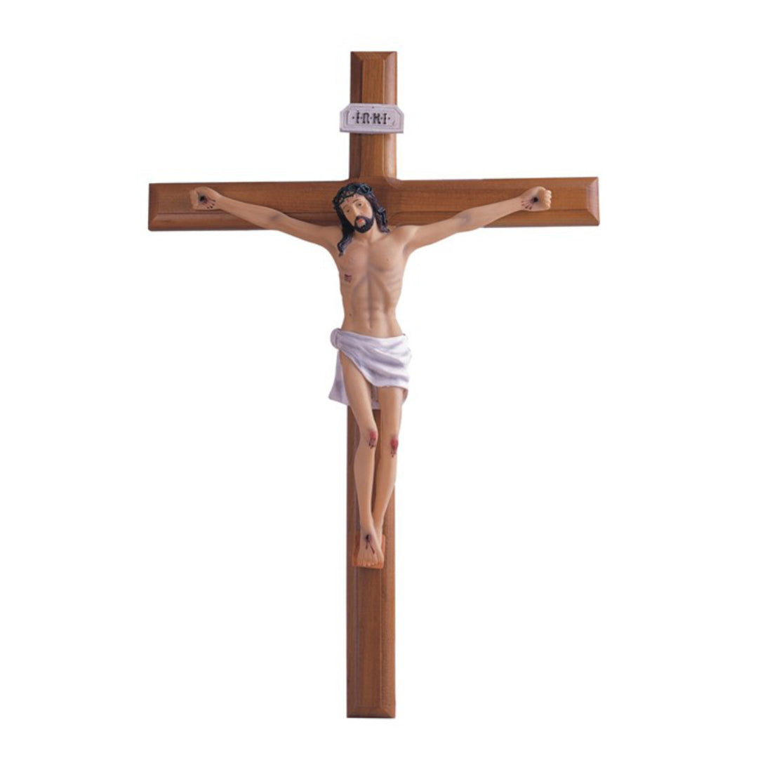 22" Wood-Like Resin Wall Crucifix