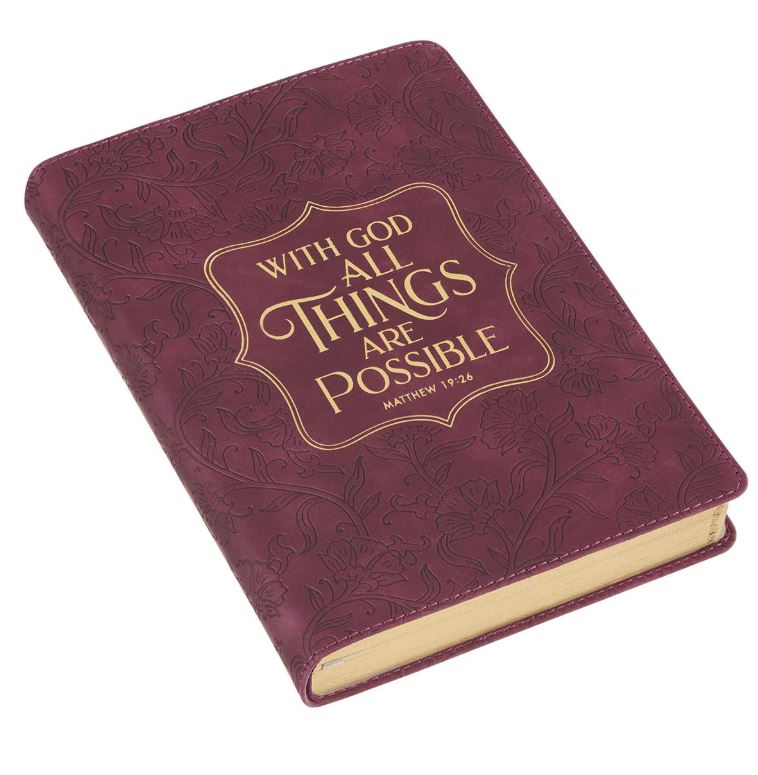 Things Are Possible Burgundy Faux Leather Classic Journal - Matthew 19:26