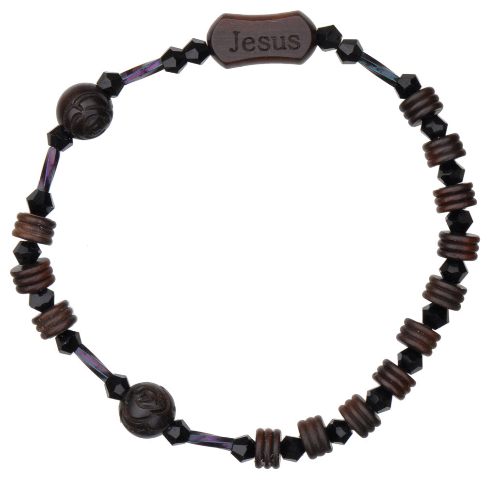 Jujube Wood & Crystals Rosary Bracelet