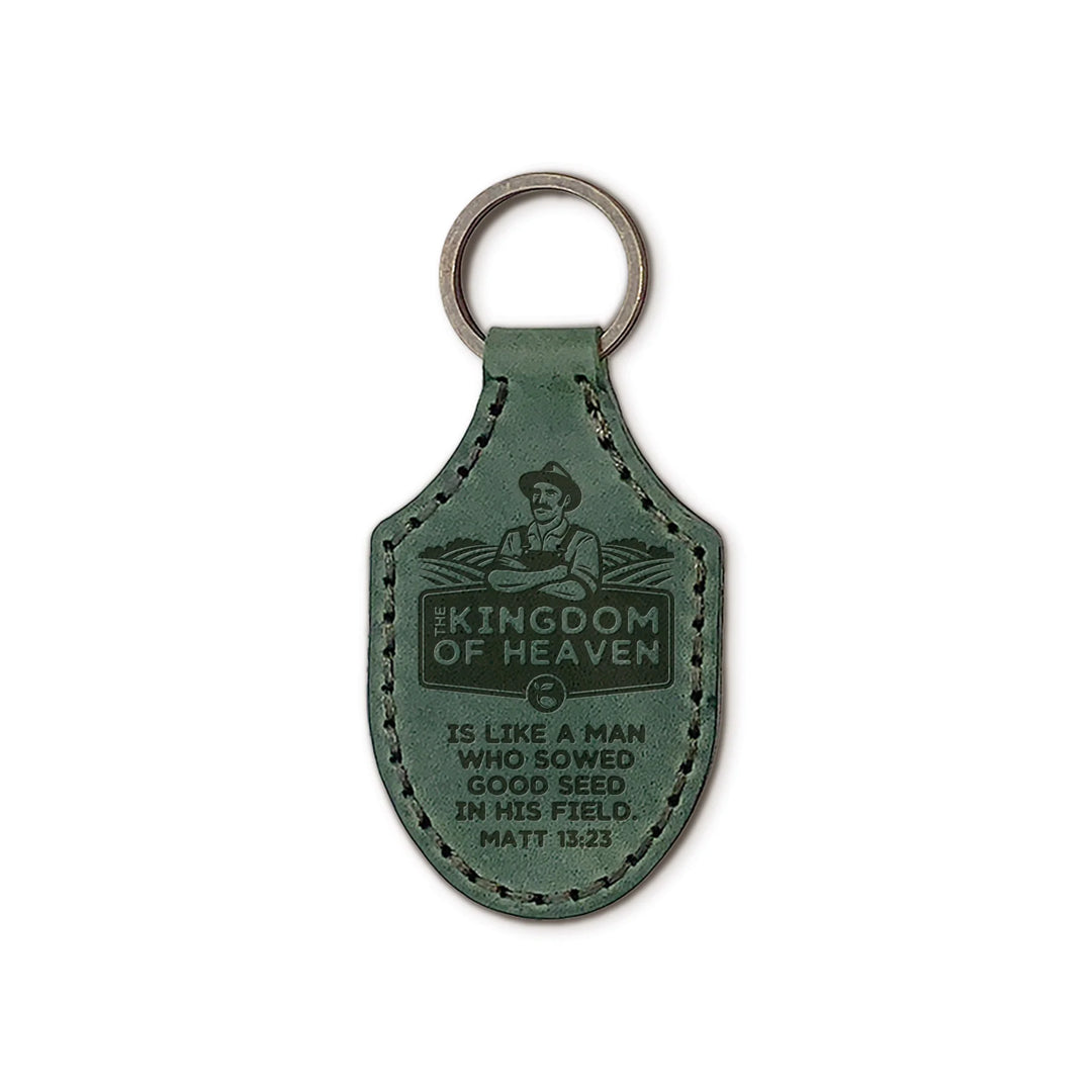 Kingdom of Heaven Debossed Green Genuine Leather Keychain