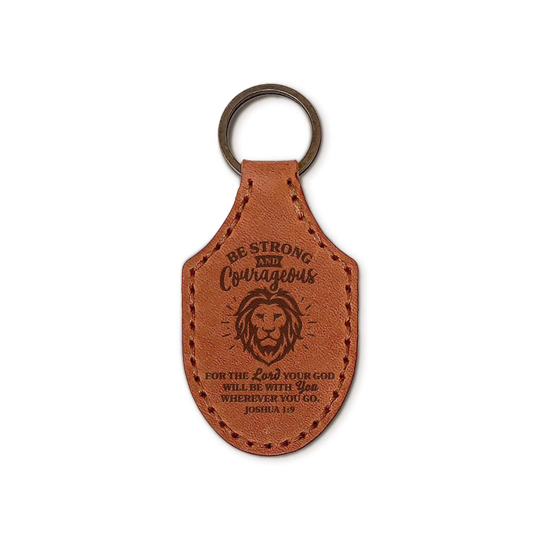 Strong & Courageous Debossed Genuine Leather Keychain