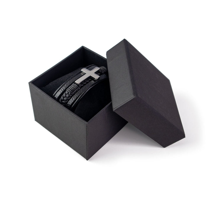 Leather Multi-Band Bracelet with Black Color Cross