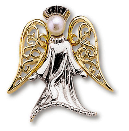 Two-Tone Pearl Angel Lapel Pin