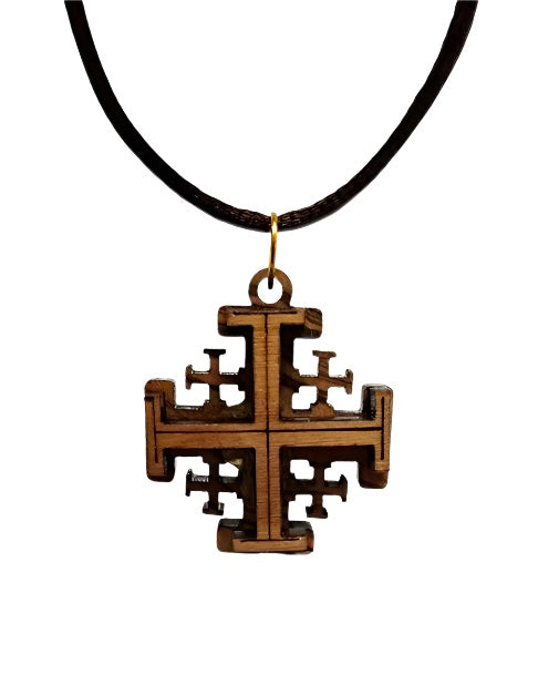 Olive Wood Jerusalem Cross Necklace