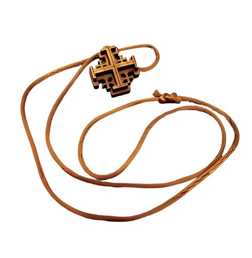 Olive Wood Jerusalem Cross Necklace