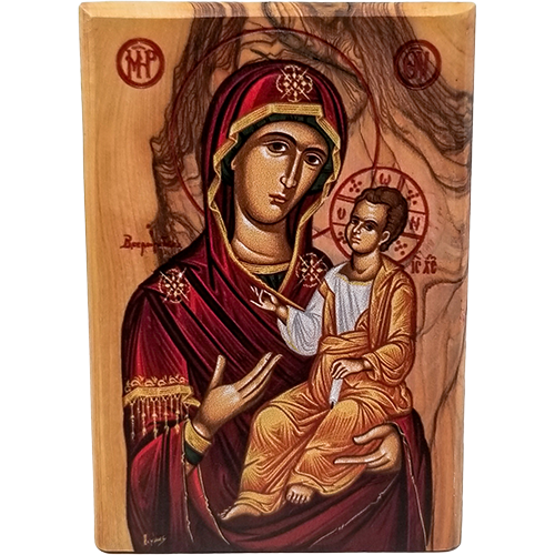 Virgin Mary of Jerusalem Olive Wood Color Icon
