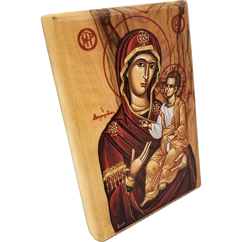 Virgin Mary of Jerusalem Olive Wood Color Icon